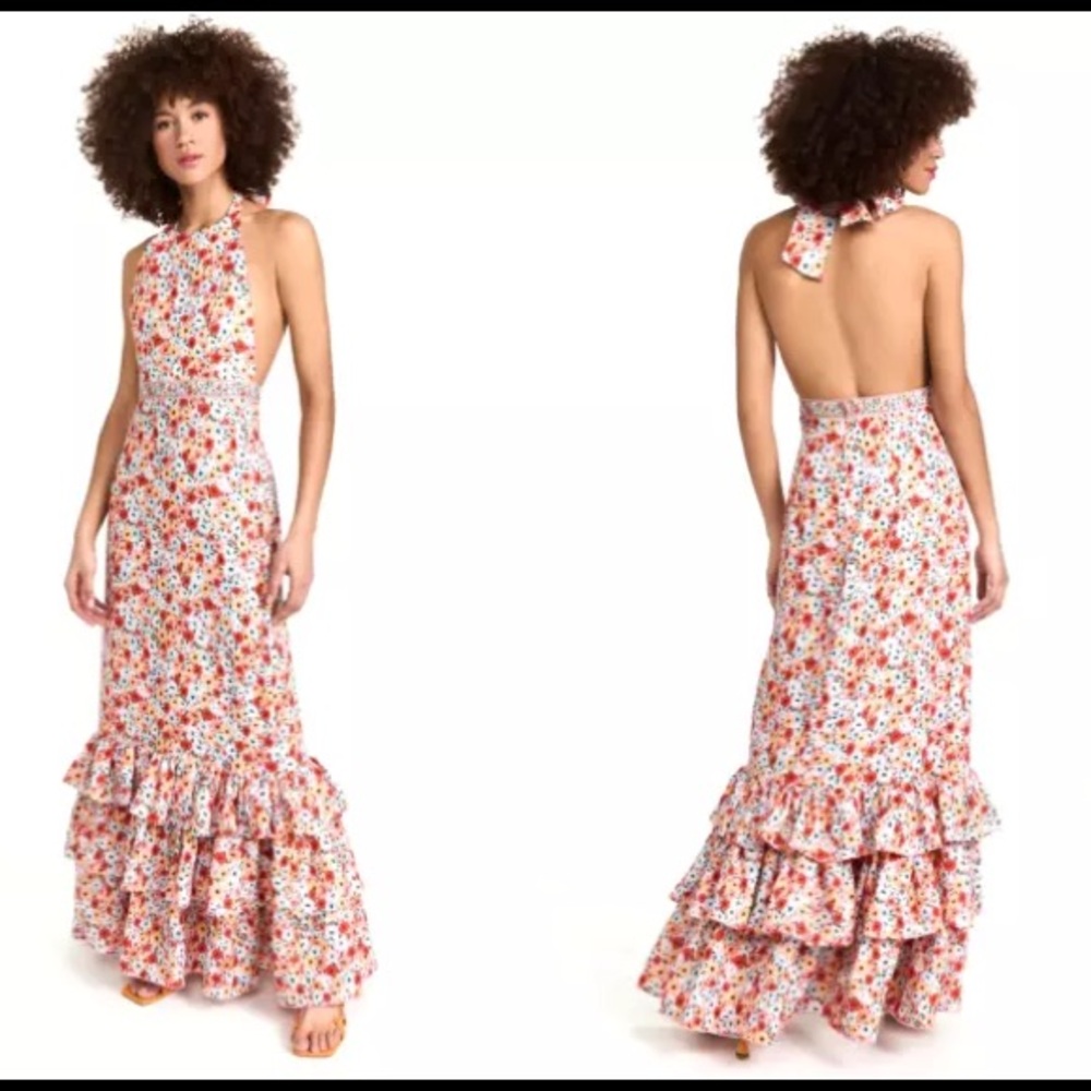 NWT Agua by Agua Bendita Magnolia Printed Linen Halter Maxi Dress